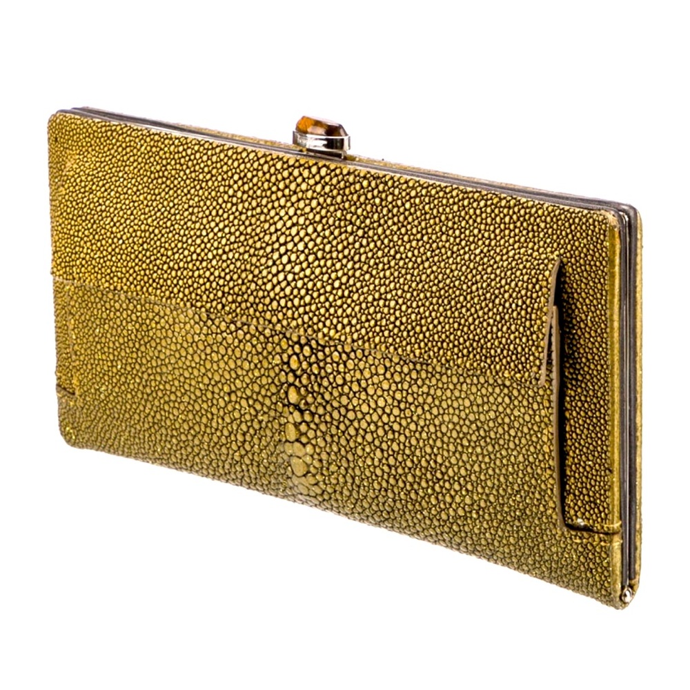 Stunning NEW Salvatore Ferragamo continental stingray wallet tigers eye jeweled